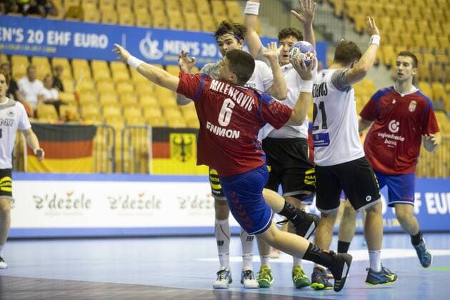 25 07 2018 Arena Zlatorog Celje SLO EHF EC U20 Serbia vs Germany Main round Group 1 in the picture Vuk Milenkovic of Serbia during the main round Group 1 Match of the EHF mens Handball European U20 Championship between Serbia and Germany at the Arena Zlatorog in Celje Slovenia on 2018 07 25 Celje  EX_SPIDA