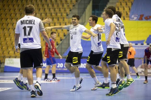 25 07 2018 Arena Zlatorog Celje SLO EHF EC U20 Serbia vs Germany Main round Group 1 in the picture Players of Germany celebrate win against Serbia during the main round Group 1 Match of the EHF men s handball European U20 Championship between the and Zlatorog in Celje Slovenia on 2018 07 25 Celje  EX_SPIDA