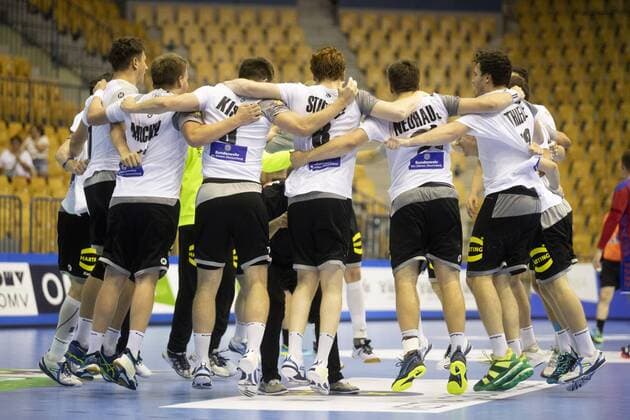 25 07 2018 Arena Zlatorog Celje SLO EHF EC U20 Serbia vs Germany Main round Group 1 in the picture Players of Germany celebrate win against Serbia during the main round Group 1 Match of the EHF men s handball European U20 Championship between the and Zlatorog in Celje Slovenia on 2018 07 25 Celje  EX_SPIDA