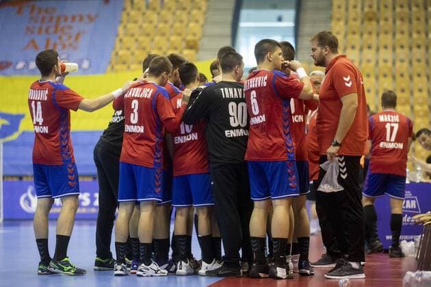 25 07 2018 Arena Zlatorog Celje SLO EHF EC U20 Serbia vs Germany Main round Group 1 in the picture Players of Serbia during the main round Group 1 Match of the EHF mens Handball European U20 Championship between Serbia and Germany at the Arena Zlatorog in Celje Slovenia on 2018 07 25 Celje  EX_SPIDA