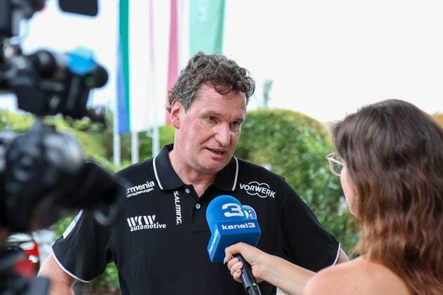 Jörg Föste Managing Director Bergischer HC in an interview with the Austrian channel Kanal3 Press conference in the training camp of the Bergisch HC Handball 1 Bundesliga 26 07 18 Köflach Austria Sporthalle Köflach Copyright: xdnet_thex