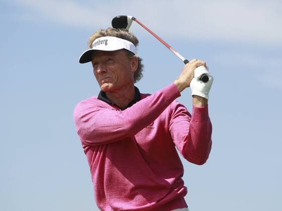 26th July 2018, Old Course at St Andrews, St Andrews, Scotland; The 2018 Senior Open Golf Championships, 1st round; Bernhard Langer (GER) plays his tee shot on the 16th hole  ActionPlus12050540 AlanxMartin