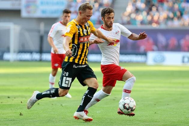 26 07 2018 xtgx Soccer Europa League Qualification 2 Round RB Leipzig BK Haecken emspor v l Adam Andersson Haecken 28 Marcelo Saracchi Leipzig 3 duel fight tackle Leipzig