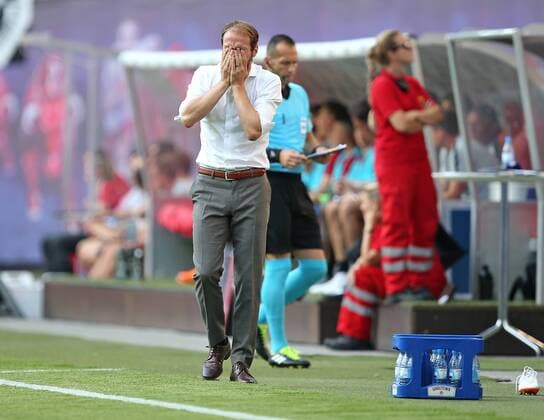 26 07 2018 Football UEFA Europa League 2018 2019 2 qualifying round RB Leipzig BK Häcken in the Red Bull Arena Leipzig Coach Andreas Alm BK Häcken disappointed
