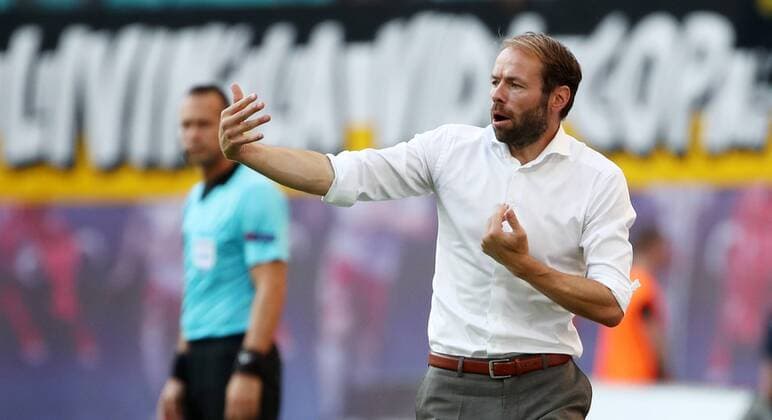 RB Leipzig BK Haecken Soccer Euro League Qualifiers Leipzig 26 07 2018 Red Bull Arena Soccer UEFA Cup Qualification UEFA Champions League RB Leipzig vs BK Häcken SWE im Bild Coach Andreas Alm BK Häcken