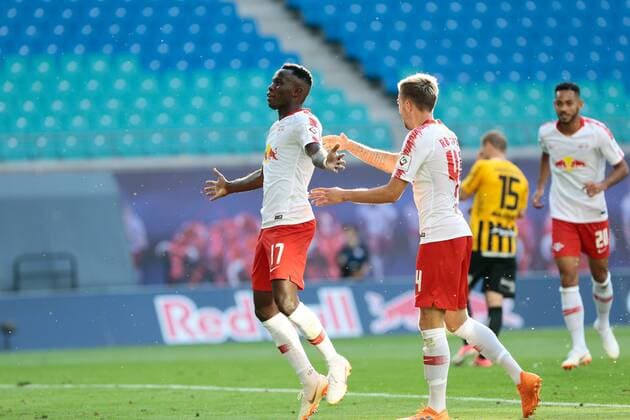 26 07 2018 xtgx Soccer Europa League Qualification 2 Round RB Leipzig BK Haecken emspor v l Bruma Leipzig 17 and Kevin Kampl Leipzig 44 Cheers Torjubel celebrates the goal celebrate the goal celebration Leipzig