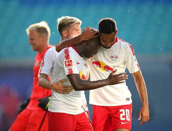 26 07 2018 Soccer UEFA Europa League 2018 2019 2 Qualification Round RB Leipzig BK Häcken at the Red Bull Arena Leipzig Jubilee v Kevin Kampl RB Leipzig Goalscorer Bruma RB Leipzig and Matheus Cunha RB Leipzig 1