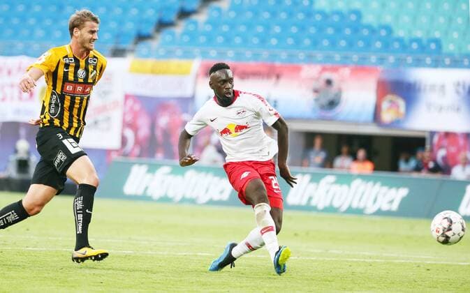 RB Leipzig BK Haecken Soccer Euro League Qualifiers Leipzig 26 07 2018 Red Bull Arena Soccer UEFA Euro League Qualification 2 Round First leg RB Leipzig vs. BK Häcken Image for RB Leipzig Jean Kevin Augustin 29 RB Leipzig scored the 0 4 left Johan Hammar 3 Häcken