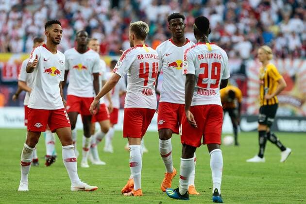 26 07 2018 xtgx Soccer Europa League Qualification 2 Round RB Leipzig BK Haecken emspor by Jean Kevin Augustin Leipzig 29 Cheers Torjubel celebrates the goal celebrate the goal celebration Leipzig