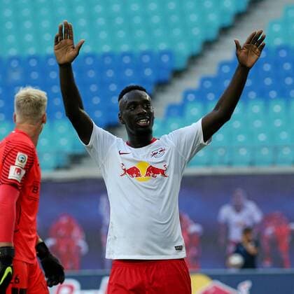 Leipzig Germany 26 07 2018 2 qualifying round for Europa Leaguel RB Leipzig BK Haecken Goal to the 4 0 Goalkeeper Jean Kevin Augustin RBL cheers DeFodi538