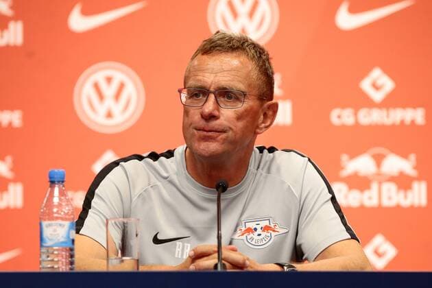 26 07 2018 xtgx Football Europa League Qualification 2 Round RB Leipzig BK Haecken emspor v l Ralf Rangnick Leipzig coach at the press conference PK Leipzig