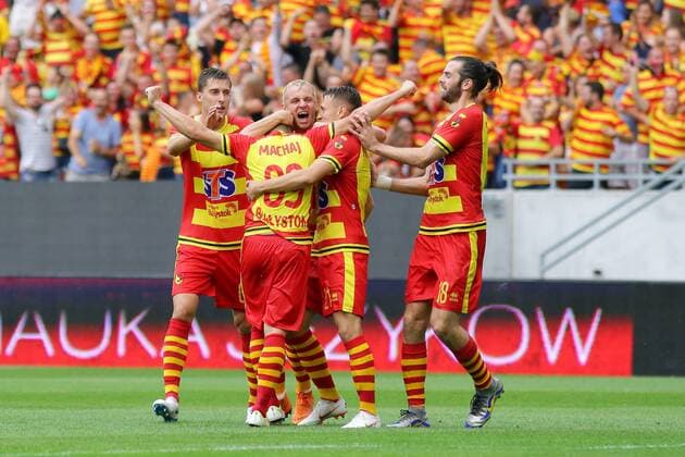 Fußball, EL Qualifikation, Jagiellonia Bialystok - FC Rio Ave BIALYSTOK 26.07.2018 PILKA NOZNA FOOTBALL LIGA EUROPY II RUNDA KWALIFIKACJI SECOND ROUND QUALIFICATION UEFA EUROPA LEAGUE JAGIELLONIA BIALYSTOK - RIO AVE FC NZ Taras Romanczuk Mateusz Machaj Arvydas Novikovas Przemyslaw Frankowski Cillian Sheridan gol radosc FOT. MACIEJ GILEWSKI 058sport.pl NEWSPIX.PL --- Newspix.pl  201807026GIL006