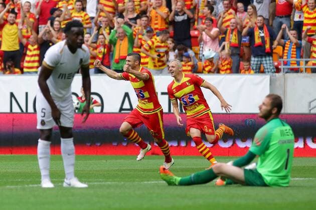 Fußball, EL Qualifikation, Jagiellonia Bialystok - FC Rio Ave BIALYSTOK 26.07.2018 PILKA NOZNA FOOTBALL LIGA EUROPY II RUNDA KWALIFIKACJI SECOND ROUND QUALIFICATION UEFA EUROPA LEAGUE JAGIELLONIA BIALYSTOK - RIO AVE FC NZ JONATHAN BUATU MANANGA Mateusz Machaj Arvydas Novikovas GIORGI MAKARIDZE gol radosc FOT. MACIEJ GILEWSKI 058sport.pl NEWSPIX.PL --- Newspix.pl  201807026GIL004