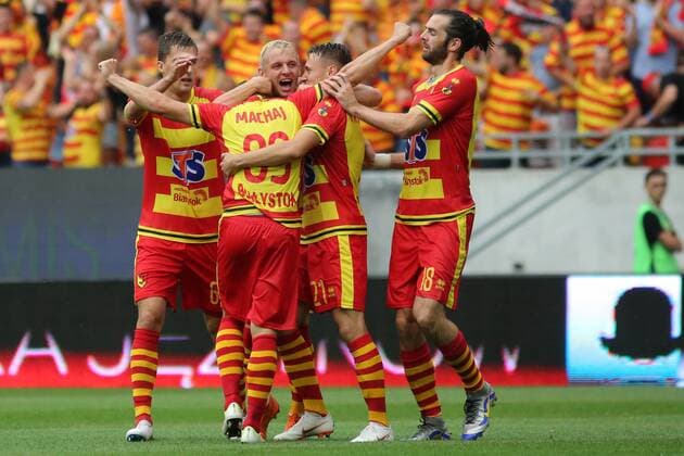 Fußball, EL Qualifikation, Jagiellonia Bialystok - FC Rio Ave 26.07.2018 BIALYSTOK UL. SLONECZNA ( POLAND ) PILKA NOZNA ( FOOTBALL ) ELIMINACJE LIGA EUROPY SEZON 2018 2019 ( UEFA EUROPA LEAGUE ) - II RUNDA MECZ JAGIELLONIA BIALYSTOK - RIO AVE ( GAME ) NZ TARAS ROMANCZUK ARVYDAS NOVIKOVAS MATEUSZ MACHAJ CILLIAN SHERIDAN FOTO KAMIL SWIRYDOWICZ CYFRASPORT NEWSPIX.PL --- Newspix.pl  20180726CSKS030