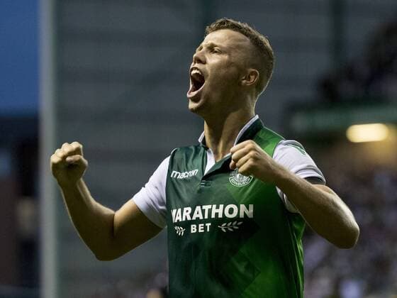 Sport Bilder des Tages 26th July 2018, Easter Road, Edinburgh, Scotland; UEFA Europa League 2nd qualifying round, 1st leg, Hibernian versus Asteras Tripolis; Florian Kamberi of Hibernian celebrates his winning goal in the last minute of the game  ActionPlus12050673 AlanxRennie