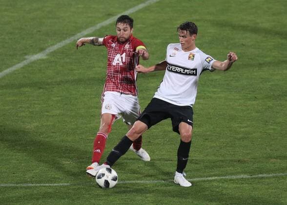 SOCCER - UEFA EL quali, Sofia vs Admira SOFIA,BULGARIA,26.JUL.18 - SOCCER - UEFA Europa League qualification, PFK CSKA Sofia vs FC Admira Wacker Moedling. Image shows Ruben Pinto (ZSKA Sofia) and Wilhelm Vorsager (Admira). GEPAxpictures xChristianxOrt