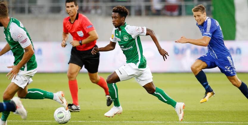 26 07 2018 Kybunpark St Gallen SWITZERLAND Season 2018 2019 Men Soccer European League Qualification St Gallen Sarpsborg 08 FF Majeed Ashimeru FCSG