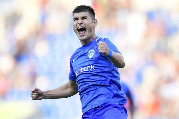 GENK, BELGIUM - JULY 26 : Ruslan Malinovskyi midfielder of KRC Genk celebrates scoring a goal from a free kick during the UEFA Europa League, Second qualifying round , 1st leg between KRC Genk and CS Fola Esch at the Luminus Arena on July 26, 2018 in Genk, Belgium, 26 07 2018 FOOTBALL : KRC Genk vs Fola Esch - Ligue Europa - 26 07 2018 PhotoNews Panoramic 