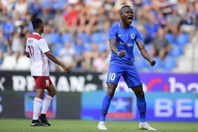 GENK, BELGIUM - JULY 26 : Ally Mbwana Samatta forward of KRC Genk celebrates scoring a goal during the UEFA Europa League, Second qualifying round , 1st leg between KRC Genk and CS Fola Esch at the Luminus Arena on July 26, 2018 in Genk, Belgium, 26 07 2018 FOOTBALL : KRC Genk vs Fola Esch - Ligue Europa - 26 07 2018 PhotoNews Panoramic 