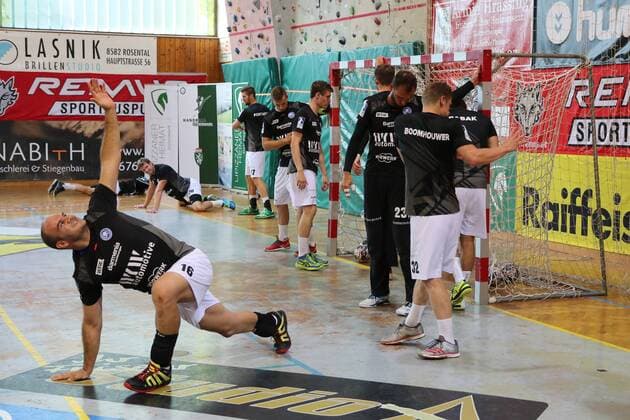 Rafael Baena Gonzalez 16 Bergischer HC Csaba Szücs 20 Bergischer HC Daniel Fontaine 17 Bergischer HC Maciej Majdzinski 14 Bergischer HC Yannick Fraatz 18 Bergischer HC Christopher Rudeck 1 TW Bergischer HC Bastian Rutschmann 23 Bergisch HC Tomas Babak 19 Bergischer HC and Jeffrey Boomhouwer 32 Bergischer HC HSG REMUS Bärnbach Köflach vs Bergischer HC Handball Test match 1 Bundesliga 27 07 18 Köflach Lipizanerheimat Austria Sporthalle Bärnbach Copyright: xdnet_thex