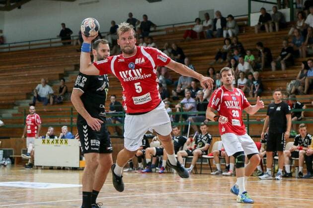 Max Darj 5 Bergischer HC at throw HSG REMUS Bärnbach Köflach vs Bergischer HC Handball Test match 1 Bundesliga 27 07 18 Köflach Lipizanerheimat Austria Sporthalle Bärnbach Copyright: xdnet_thex