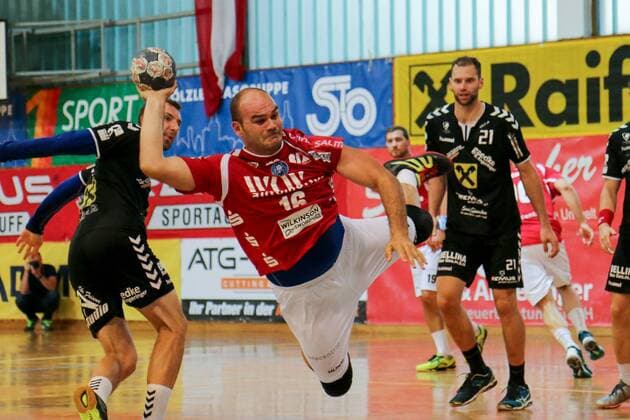 Rafael Baena Gonzalez 16 Bergischer HC at throw HSG REMUS Bärnbach Köflach vs Bergischer HC Handball Test match 1 Bundesliga 27 07 18 Köflach Lipizanerheimat Austria Sporthalle Bärnbach Copyright: xdnet_thex
