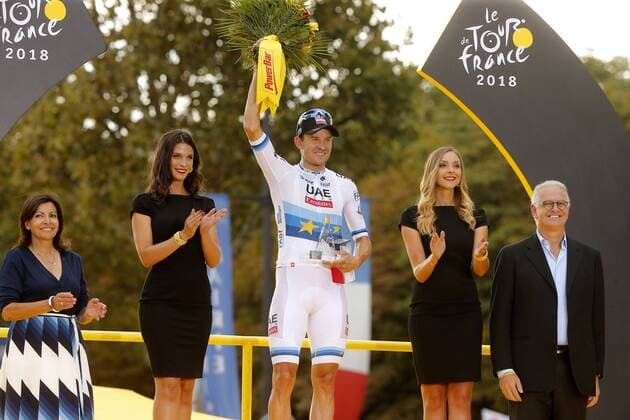 PARIS CHAMPS-ELYSEES, FRANCE - JULY 29 : KRISTOFF Alexander (NOR) of UAE Team Emirates pictured on the podium during stage 21 of the 105th edition of the 2018 Tour de France cycling race, a stage of 116 kms between Houilles and Paris Champs-Elysees on July 29, 2018 in Paris Champs-Elysees, France, 29 07 18 CYCLISME : Tour de France - Etape 21 - Houilles Paris Champs-Elysees - 29 07 2018 PhotoNews Panoramic 
