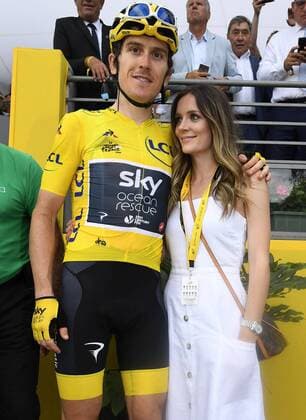 PARIS CHAMPS-ELYSEES, FRANCE - JULY 29 : THOMAS Geraint (GBR) of Team SKY with his wife during stage 21 of the 105th edition of the 2018 Tour de France cycling race, a stage of 116 kms between Houilles and Paris Champs-Elysees on July 29, 2018 in Paris Champs-Elysees, France, 29 07 18 CYCLISME : Tour de France - Etape 21 - Houilles Paris Champs-Elysees - 29 07 2018 PhotoNews Panoramic 