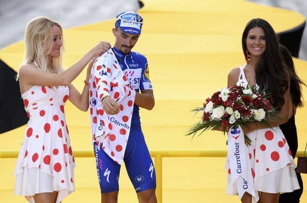 PARIS CHAMPS-ELYSEES, FRANCE - JULY 29 : ALAPHILIPPE Julian (FRA) of Quick - Step Floors pictured on the podium during stage 21 of the 105th edition of the 2018 Tour de France cycling race, a stage of 116 kms between Houilles and Paris Champs-Elysees on July 29, 2018 in Paris Champs-Elysees, France, 29 07 18 CYCLISME : Tour de France - Etape 21 - Houilles Paris Champs-Elysees - 29 07 2018 PhotoNews Panoramic 