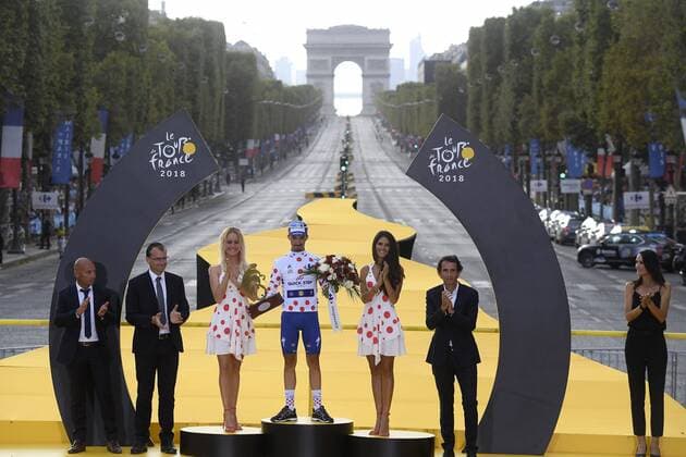 PARIS CHAMPS-ELYSEES, FRANCE - JULY 29 : ALAPHILIPPE Julian (FRA) of Quick - Step Floors pictured on the podium during stage 21 of the 105th edition of the 2018 Tour de France cycling race, a stage of 116 kms between Houilles and Paris Champs-Elysees on July 29, 2018 in Paris Champs-Elysees, France, 29 07 18 CYCLISME : Tour de France - Etape 21 - Houilles Paris Champs-Elysees - 29 07 2018 PhotoNews Panoramic 