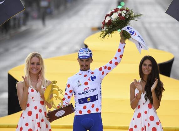PARIS CHAMPS-ELYSEES, FRANCE - JULY 29 : ALAPHILIPPE Julian (FRA) of Quick - Step Floors pictured on the podium during stage 21 of the 105th edition of the 2018 Tour de France cycling race, a stage of 116 kms between Houilles and Paris Champs-Elysees on July 29, 2018 in Paris Champs-Elysees, France, 29 07 18 CYCLISME : Tour de France - Etape 21 - Houilles Paris Champs-Elysees - 29 07 2018 PhotoNews Panoramic 