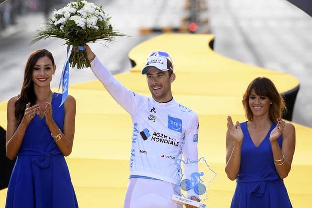 PARIS CHAMPS-ELYSEES, FRANCE - JULY 29 : LATOUR Pierre Roger (FRA) of AG2R La Mondiale pictured on the podium during stage 21 of the 105th edition of the 2018 Tour de France cycling race, a stage of 116 kms between Houilles and Paris Champs-Elysees on July 29, 2018 in Paris Champs-Elysees, France, 29 07 18 CYCLISME : Tour de France - Etape 21 - Houilles Paris Champs-Elysees - 29 07 2018 PhotoNews Panoramic 