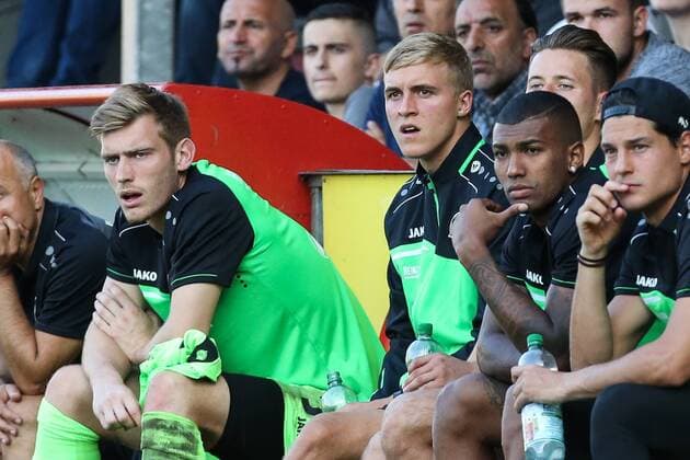 Goalkeeper Leo Weinkauf Timo Hübers Waldemar Anton Walace Miiko Albornoz v li Hannover 96 Test match Season 2018 2019 TSV Havelse vs Hannover 96 at the Wilhelm Langrehr Stadium in Havelse Germany Football Man Mens 14 07 2018