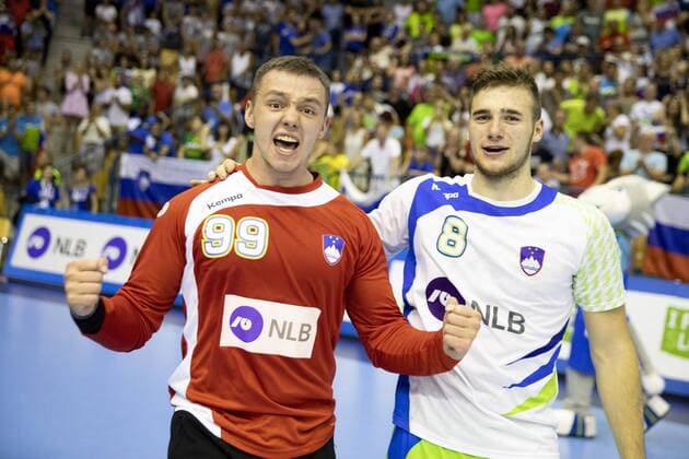 29 07 2018 Arena Zlatorog Celje SLO EHF EURO U20 France vs Slovenia Final in picture Gasper Dobaj and Tim Rozman of Slovenia win against France during the final match of the EHF Mens Handball European U20 Championship between France vs Slovenia at the Arena Zlatorog in Celje Slovenia on 2018 07 29 Celje  EX_SPIDA