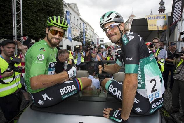 Slovak Peter Sagan of Bora-Hansgrohe and Italian Daniel Oss of Bora-Hansgrohe pictured during the 83rd edition of the Natourcriterium Aalst cycling race, Monday 30 July 2018 in Aalst. The contest is a part of the traditional criteriums , local races in which mainly cyclists who rode the Tour de France compete. KRISTOFxVANxACCOM  x05395508x