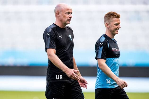 180731 Malmö FF coach Uwe Rösler and Anders Christiansen during a press conference and training before the Champions League match between Malmö FF and Cluj in the second qualifying round on 31 July 2018 in Malmö  Copyright: MATHILDAxAHLBERG BB180731MA018