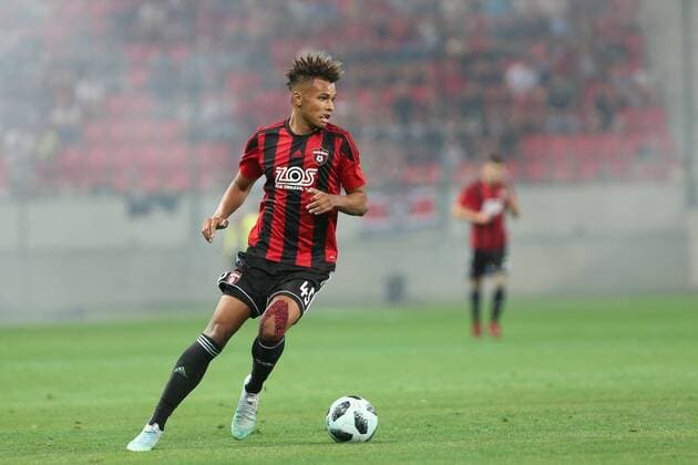 TRNAVA 31.07.2018 PILKA NOZNA II RUNDA ELIMINACYJNA LIGA MISTRZOW SEZON 2018 19: SPARTAK TRNAWA - LEGIA WARSZAWA--- UEFA CHAMPIONS LEAGUE SECOND QUALIFYING ROUND MATCH SPARTAK TRNAWA - LEGIA WARSZAWA NZ. MARVIN EGHO (SPARTAK) FOT. MICHAL CHWIEDUK FOKUSMEDIA.COM.PL NEWSPIX.PL --- Newspix.pl  180731CHW085