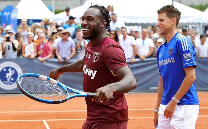 TENNIS - ATP Tennis Herren Generali Open 2018 KITZBUEHEL,AUSTRIA,01.AUG.18 - TENNIS - ATP World Tour, Generali Open. Image shows Michail Antonio and Dominic Thiem. GEPAxpictures xMatthiasxHauer