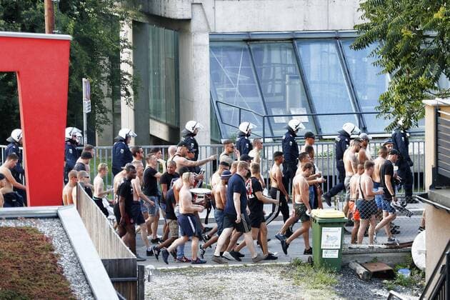 GRAZ, 01-08-2018 , Merkur Arena, football season 2018 2019, UEFA Champions League second qualifying round , 2nd leg , 800 Ajax fans marching to the stadium 2 hours prior to the match Sturm Graz - Ajax . Sturm Graz - Ajax  x2372222x