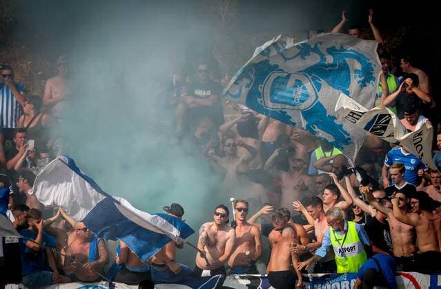 Genk s supporters pictured during the soccer match between Luxembourg team Sporting Circle Fola Esch and Belgian first division soccer team KRC Genk, Wednesday 01 August 2018 in Esch-Sur-Alzette, Luxembourg. This is the return leg of the 2nd qualifying round for the Europa League competition. Genk won the first leg 5-0. VIRGINIExLEFOUR  x05396390x
