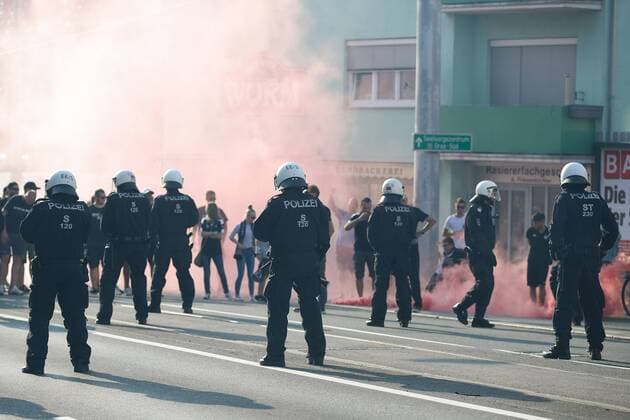 SOCCER - UEFA CL quali, Sturm vs Ajax GRAZ,AUSTRIA,01.AUG.18 - SOCCER - UEFA Champions League qualification, SK Sturm Graz vs AFC Ajax Amsterdam. Image shows police. GEPAxpictures xChristianxWalgram