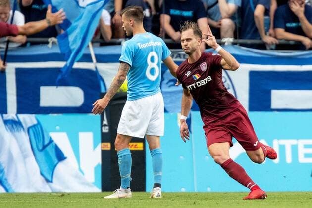 180801 Ciprian Deac of Cluj celebrates after scoring 0 1 during the UEFA Champions League qualifying match between Malmö FF and Cluj on August 1, 2018 in Malmö Photo Mathilda Ahlberg BILDBYRAN Cop 178  Copyright: MATHILDAxAHLBERG BB180801MA016