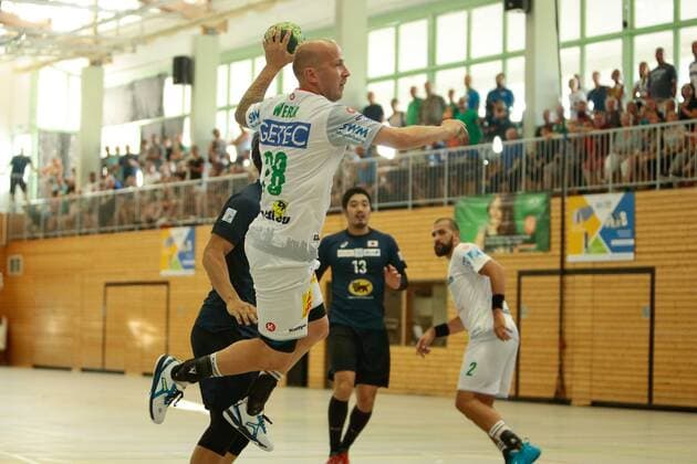 01 08 2018 xtgx Handball friendly match SC Magdeburg Japan emporer Robert Weber Magdeburg 28 throws Goal scorer scored goal scores the goal Beetzendorf