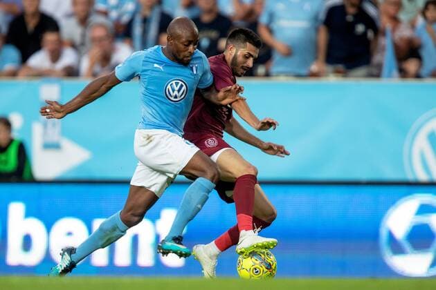 180801 Fouad Bachirou or Malmö FF and Sebastian Mailat of Cluj during the UEFA Champions League qualifying match between Malmö FF and Cluj on August 1, 2018 in Malmö Photo Mathilda Ahlberg BILDBYRAN Cop 178  Copyright: MATHILDAxAHLBERG BB180801MA030