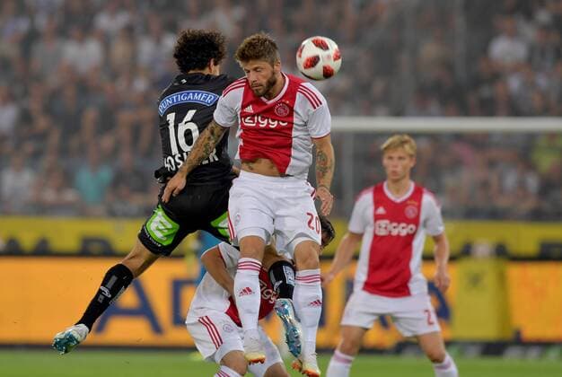 SOCCER - UEFA CL quali, Sturm vs Ajax GRAZ,AUSTRIA,01.AUG.18 - SOCCER - UEFA Champions League qualification, SK Sturm Graz vs AFC Ajax Amsterdam. Image shows Philipp Hosiner (Sturm) and Lasse Schoene (Ajax) . GEPAxpictures xMichaelxRiedler