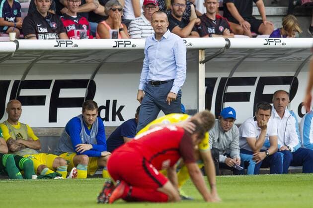 Fußball, CL Qualifikation, FC Midtjylland - FK Astana Roman Hryhorchuk ( Coach - FC Astana ) during UEFA Champions League, Second Qualifying Round between FC Midtjylland and FC Astana, August 1, 2018 in ARENA Herning, Denmark. , Herning Denmark  BoxAmstrupx cop103 spdk20180801-200117-L