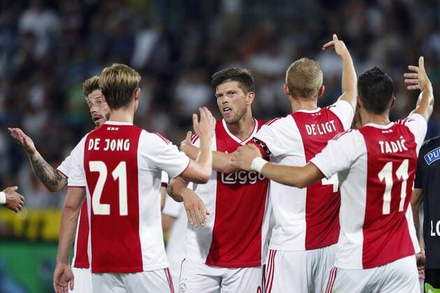 GRAZ, 01-08-2018 , Merkur Arena, football season 2018 2019, UEFA Champions League second qualifying round , 2nd leg , Klaas Jan Huntelaar celebrating the goal 0-1 during the match Sturm Graz - Ajax . Sturm Graz - Ajax  x2372352x