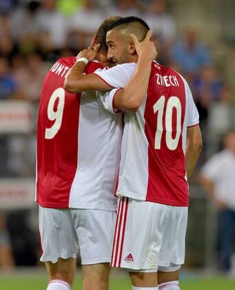 SOCCER - UEFA CL quali, Sturm vs Ajax GRAZ,AUSTRIA,01.AUG.18 - SOCCER - UEFA Champions League qualification, SK Sturm Graz vs AFC Ajax Amsterdam. Image shows Klaas Jan Huntelaar and Hakim Ziyech (Ajax) . GEPAxpictures xMichaelxRiedler