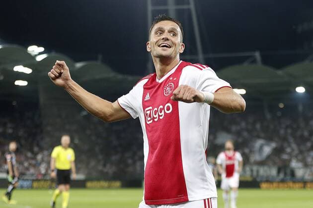 GRAZ, 01-08-2018 , Merkur Arena, football season 2018 2019, UEFA Champions League second qualifying round , 2nd leg , Ajax player Dusan Tadic scores 0-2 during the match Sturm Graz - Ajax . Sturm Graz - Ajax  x2372411x