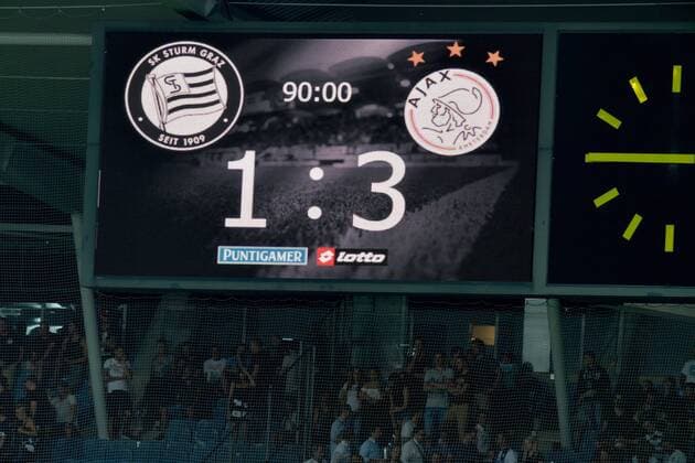 SOCCER - UEFA CL quali, Sturm vs Ajax GRAZ,AUSTRIA,01.AUG.18 - SOCCER - UEFA Champions League qualification, SK Sturm Graz vs AFC Ajax Amsterdam. Image shows the scoreboard. GEPAxpictures xMichaelxRiedler